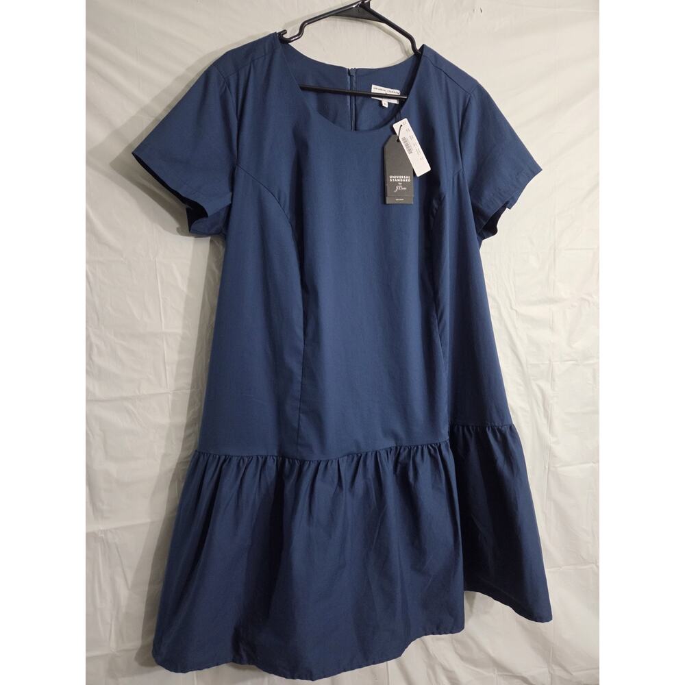 NWT J. Crew Universal Standard Poplin Drop Waist Dress Size XL Blue Pockets Zip - Picture 4 of 9